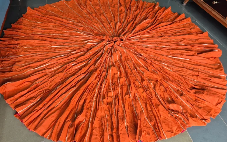 Close-up of Zari thread work on silk