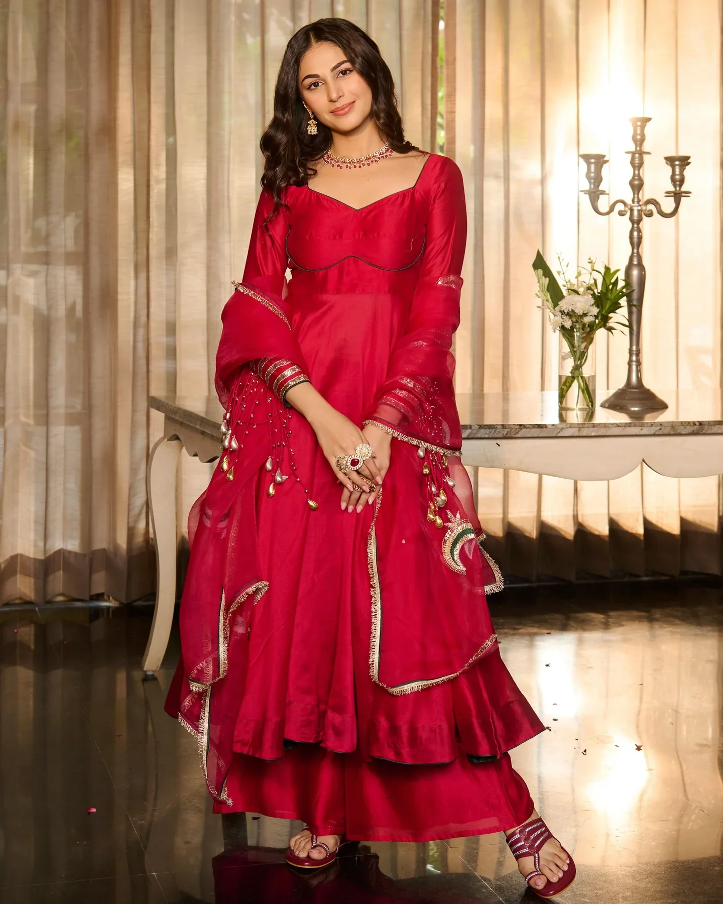 Magenta Solid Chanderi Suit Set