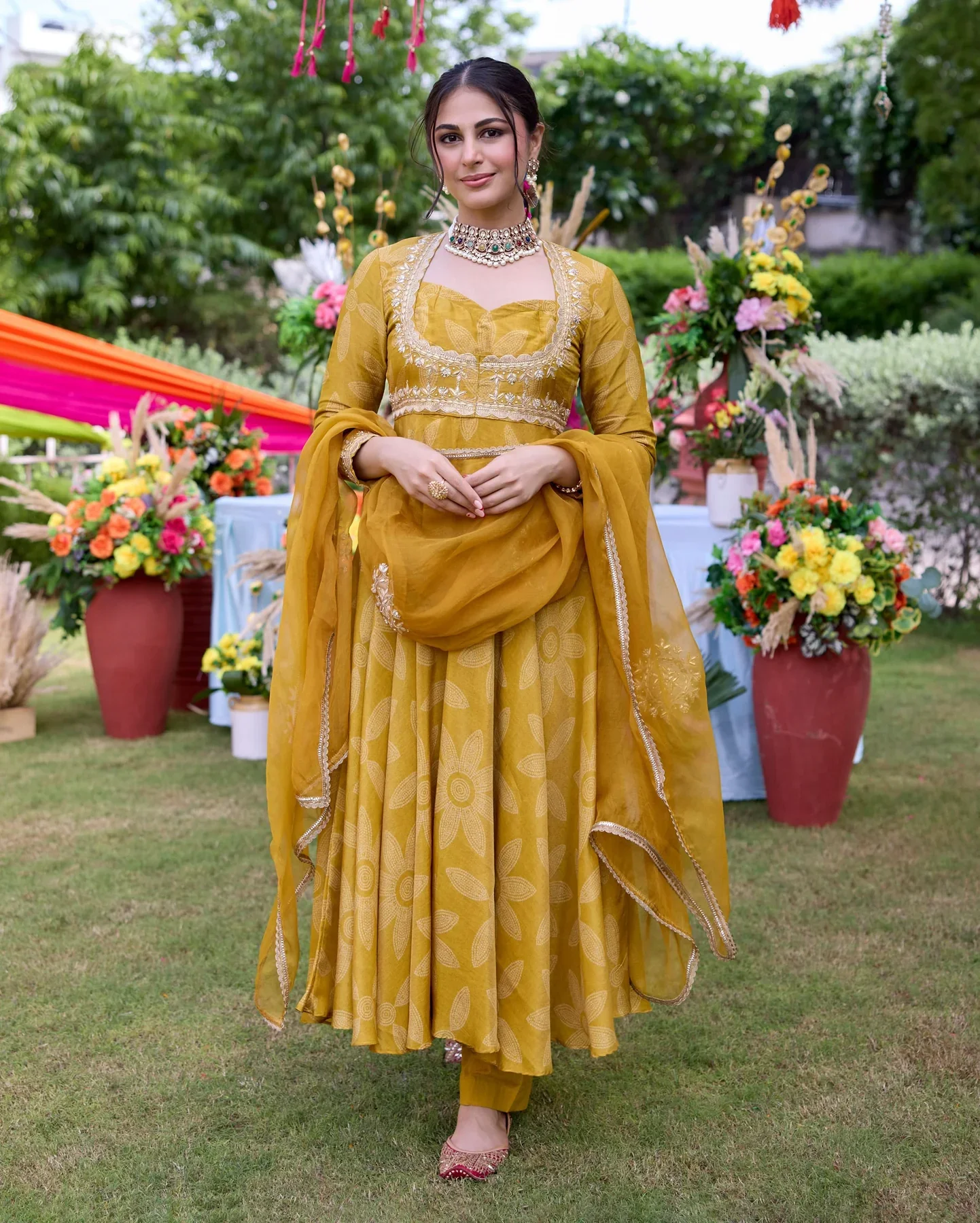 Teela Mustard Bandhani Chanderi Suit Set