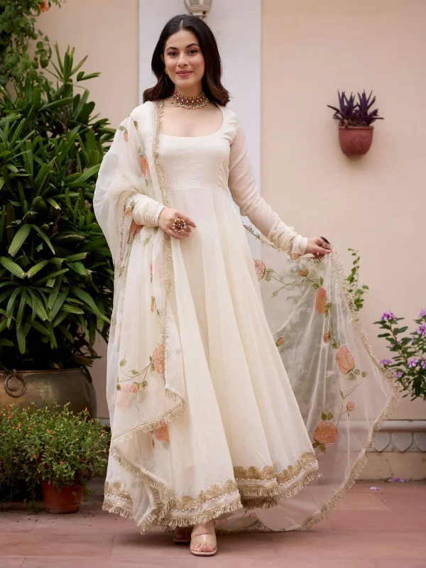 White Handpainted Chanderi